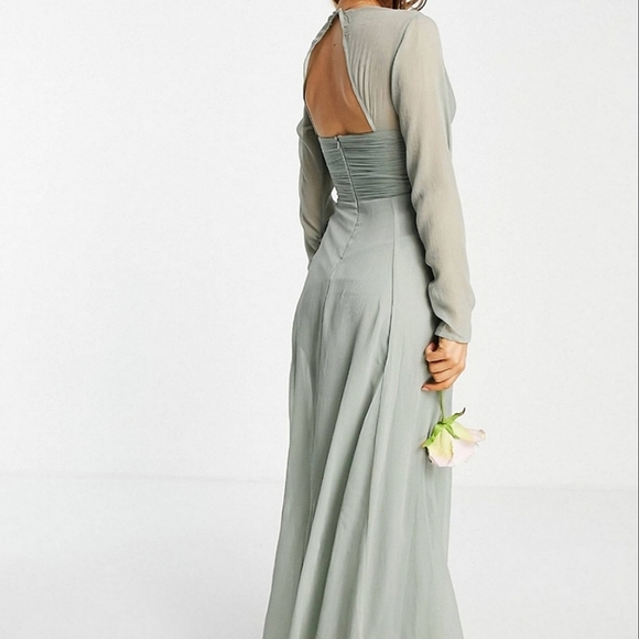 ASOS Sage V-Neck Bishop Sleeve Chiffon Maxi Dress - Picture 4 of 4